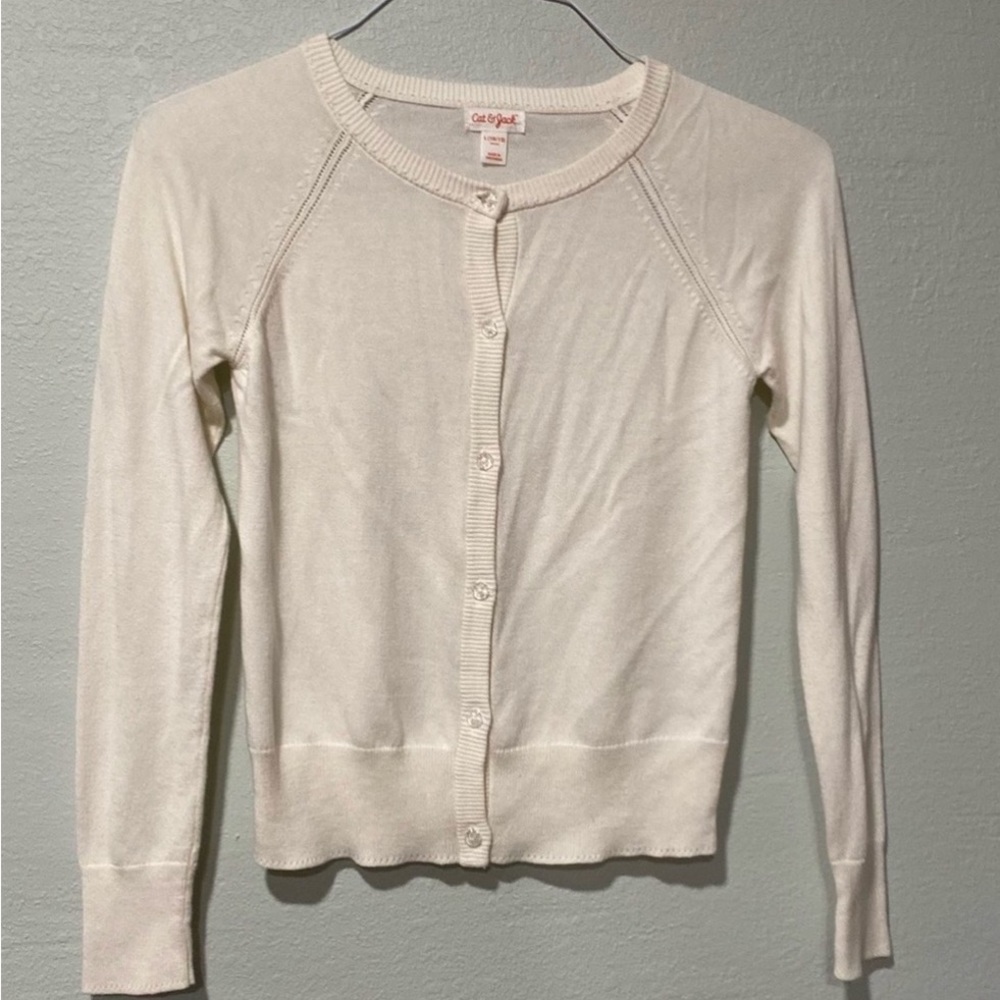 Cream/winter white cat and jack girls, large 10/12 sweater